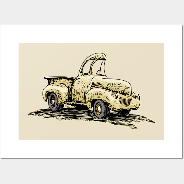 Yellow Classic Truck Cartoon Wall Art by ZoeysGarage